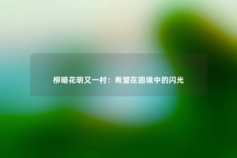 柳暗花明又一村：希望在困境中的闪光