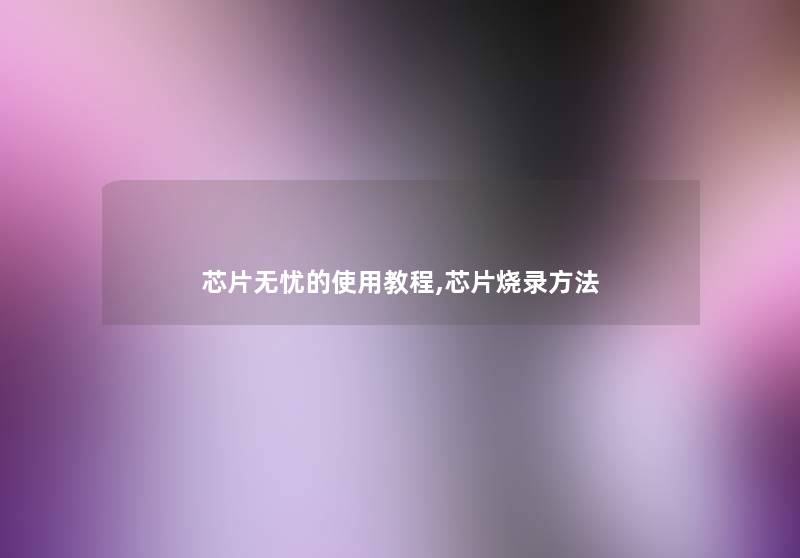 芯片无忧的使用教程,芯片烧录方法