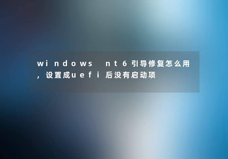 windows nt6引导修复怎么用,设置成uefi后没有启动项 windows nt6引导修复怎么用,设置成uefi后没有启动项