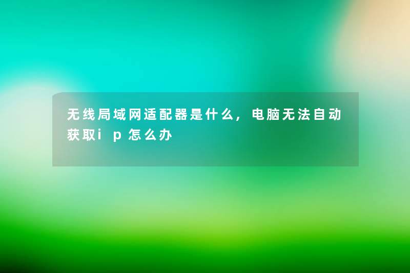 无线局域网适配器是什么,电脑无法自动获取ip怎么办