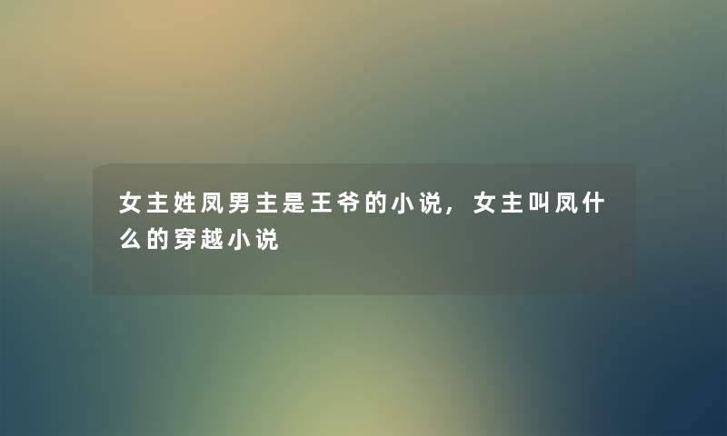 女主姓凤男主是王爷的小说,女主叫凤什么的穿越小说