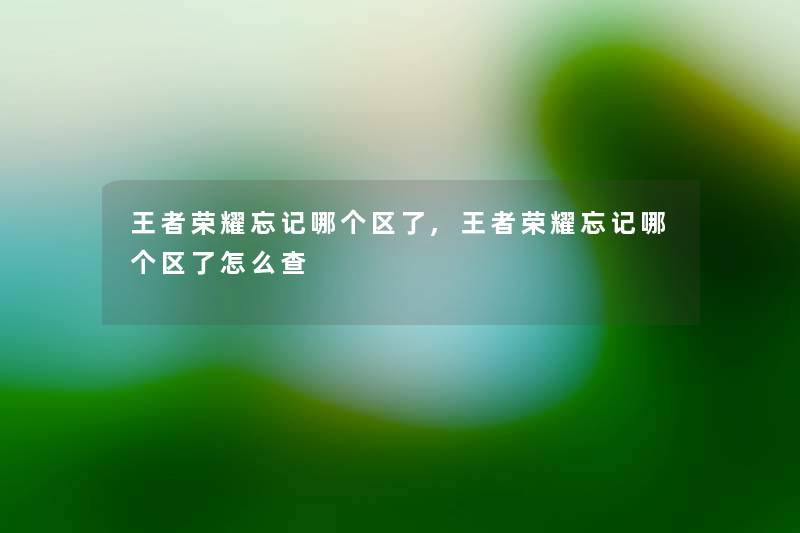 王者荣耀忘记哪个区了,王者荣耀忘记哪个区了怎么查