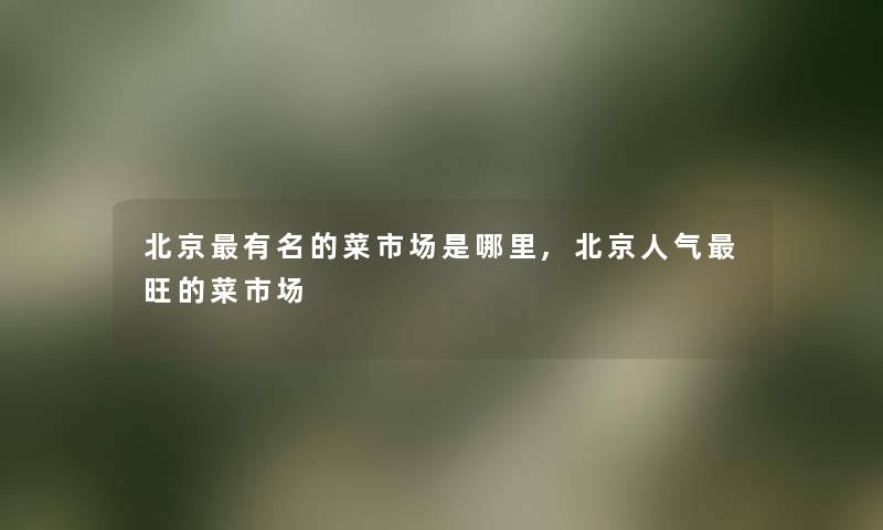 北京有名的菜市场是哪里,北京人气旺的菜市场
