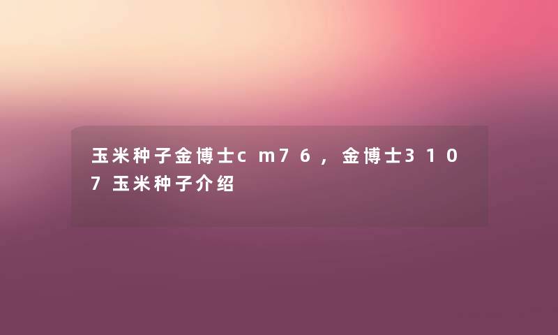 玉米种子金博士cm76,金博士3107玉米种子介绍