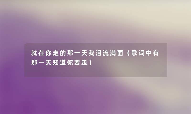 就在你走的那一天我泪流满面（歌词中有那一天知道你要走）