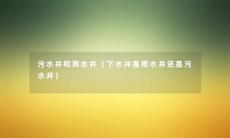 污水井和雨水井(下水井是雨水井还是污水井) 污水井和雨水井(下水井是雨水井还是污水井)