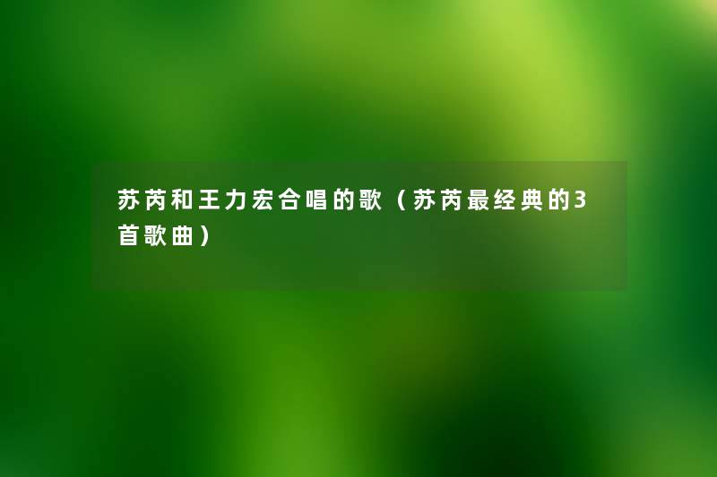 苏芮和王力宏合唱的歌（苏芮经典的3首歌曲）