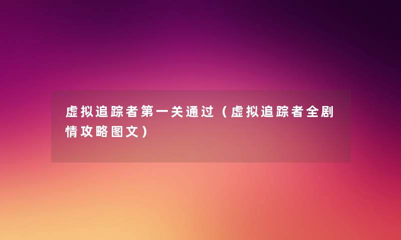 追踪者第一关(追踪者全剧情攻略讲解) 追踪者第一关(追踪者全剧情攻略讲解)